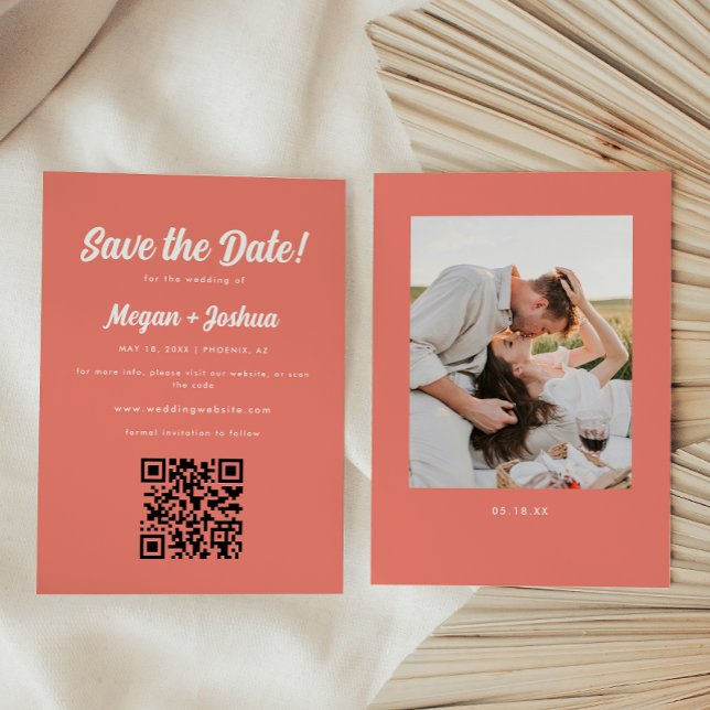 Reserve A Data Casamento Código QR Rosa Coral Moderno (Criador carregado)