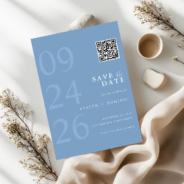 Reserve A Data Casamento Código QR Tipografia Moderna Azul Empoei