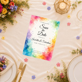 Reserve A Data Casamento Colorido em Aquarela