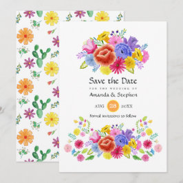 Reserve A Data Casamento Colorido Floral Mexicano Fiesta
