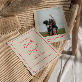 Reserve A Data Casamento Colorido Foto Moderno Vintage Escrito À