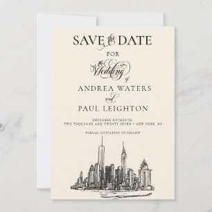 Reserve A Data Casamento com a Silhueta da Cidade de Nova York