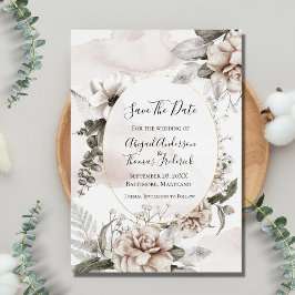 Reserve A Data Casamento com aguarela botânica cinza rosa floral