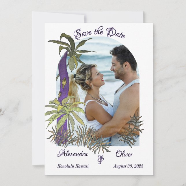 Reserve A Data Casamento com Aguarela de Floresta Tropical Dourad (Frente)