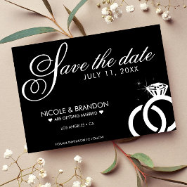 Reserve A Data Casamento com Anel de Diamante Preto e Branco