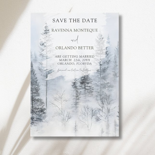Reserve A Data Casamento com Aquarela de Montanha Florestal Nevad (Criador carregado)