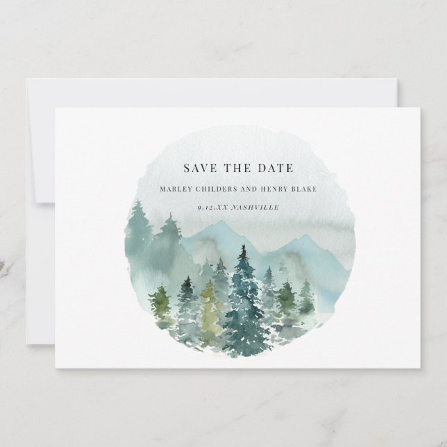 Reserve A Data Casamento com Aquarela Evergreen Save the Date  (Frente)