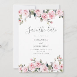Reserve A Data Casamento com Aquarela Floral Rosa Elegante