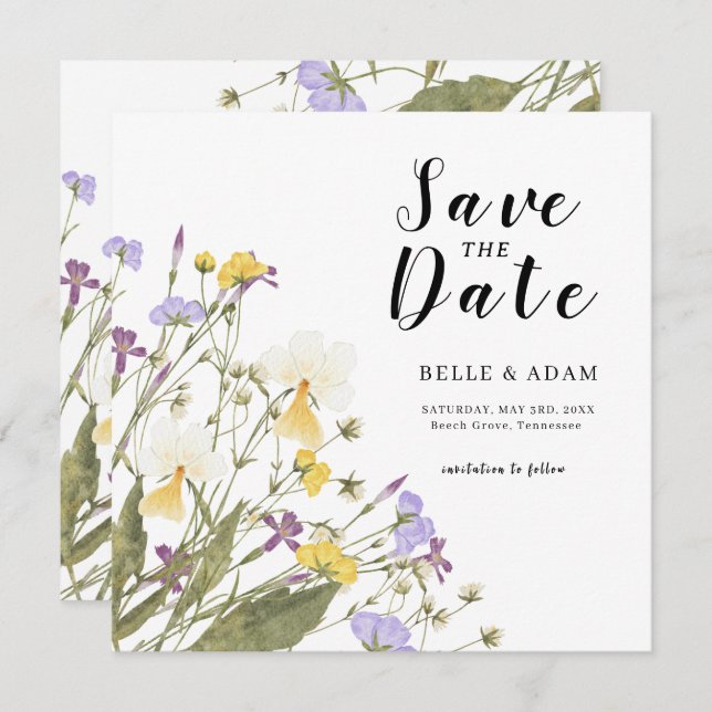 Reserve A Data Casamento com Aquarela Lilac (Frente/Verso)