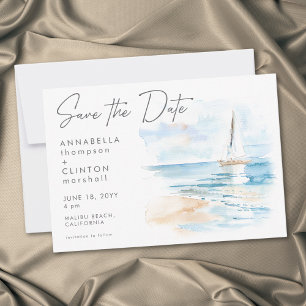 Reserve A Data Casamento com Aquarela Moderna de Praia Costeira