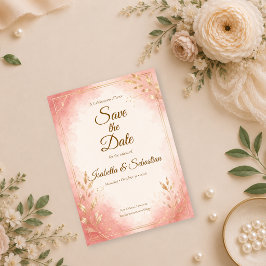 Reserve A Data Casamento com Aquarela Rosa Elegante
