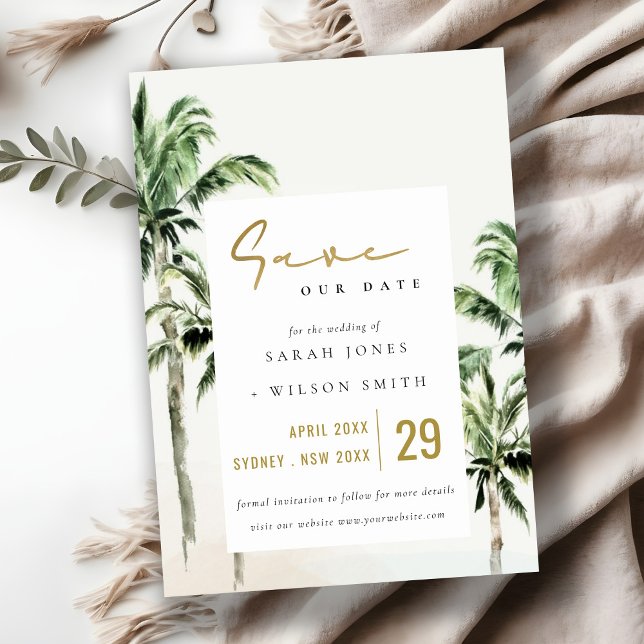 Reserve A Data Casamento com Aquarelas de Palmeiras Tropicais de  (Criador carregado)