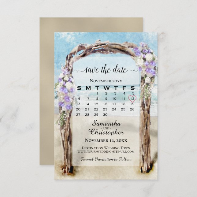 Reserve A Data Casamento com Arvorismo Floral de Lavanda & Calend (Frente/Verso)