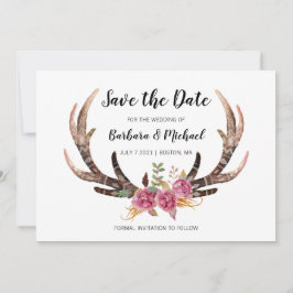 Reserve A Data Casamento com Boêmian Country Antlers Watercolor D