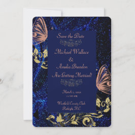 Reserve A Data Casamento com Borboleta Dourada Real Salve a Data