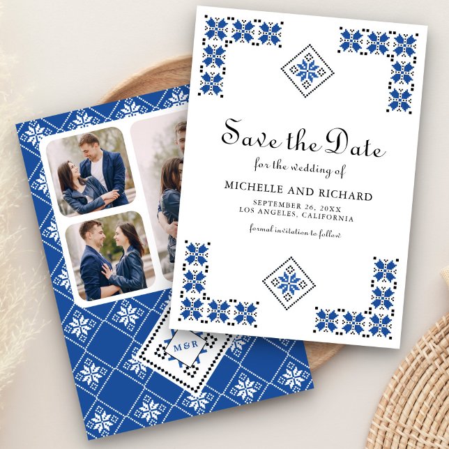 Reserve A Data Casamento com Bordado Ucraniano Azul e Preto (Criador carregado)