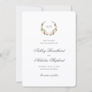 Reserve A Data Casamento com Brasão Floral em Aquarela Elegante