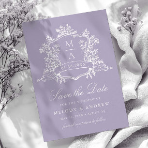 Reserve A Data Casamento com Brasão Floral Romântico de Lavanda