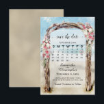 Reserve A Data Casamento com Calendário do Red Floral Driftwood B<br><div class="desc">Este belo cartão de data é perfeito para um casamento de destino. Ele apresenta um calendário personalizável onde você pode colocar um coração em volta do seu casamento com um porto de praia de madeira flutuante, enfeitado com flores vermelhas e brancas. Há espaço para seus nomes, data e local do...</div>