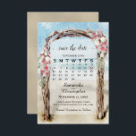 Reserve A Data Casamento com Calendário do Red Floral Driftwood B<br><div class="desc">Este belo cartão de data é perfeito para um casamento de destino. Ele apresenta um calendário personalizável onde você pode colocar um coração em volta do seu casamento com um porto de praia de madeira flutuante, enfeitado com flores vermelhas e brancas. Há espaço para seus nomes, data e local do...</div>