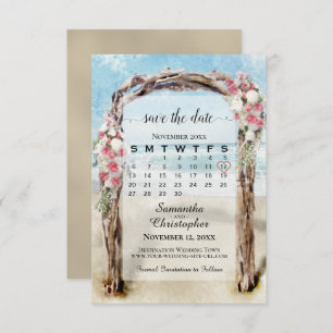 Reserve A Data Casamento com Calendário do Red Floral Driftwood B