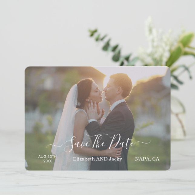 Reserve A Data Casamento com Caligrafia Clássica Elegante Preto e (Em pé/Frente)