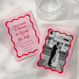 Reserve A Data Casamento com Casando Vermelho e Rosa Retro