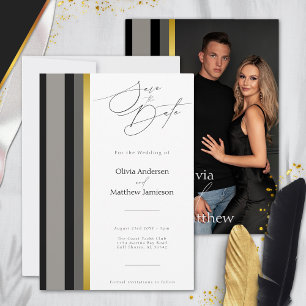 Reserve A Data Casamento com Cinzas Negras Douradas e Elegantes