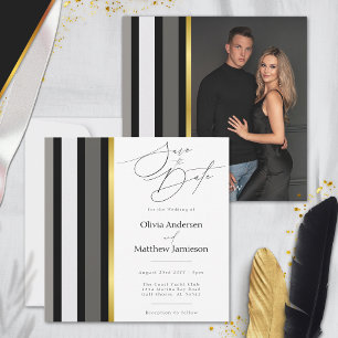 Reserve A Data Casamento com Cinzas Negras Douradas e Elegantes