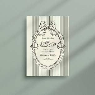 Reserve A Data Casamento com Cisne Desenhado à Mão Vintage e List