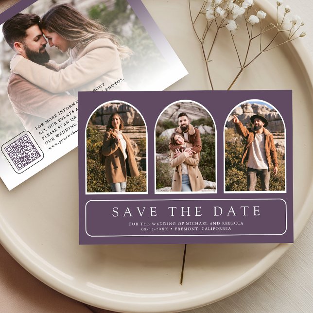 Reserve A Data Casamento com Código QR de Foto de Arco Minimalist (Criador carregado)