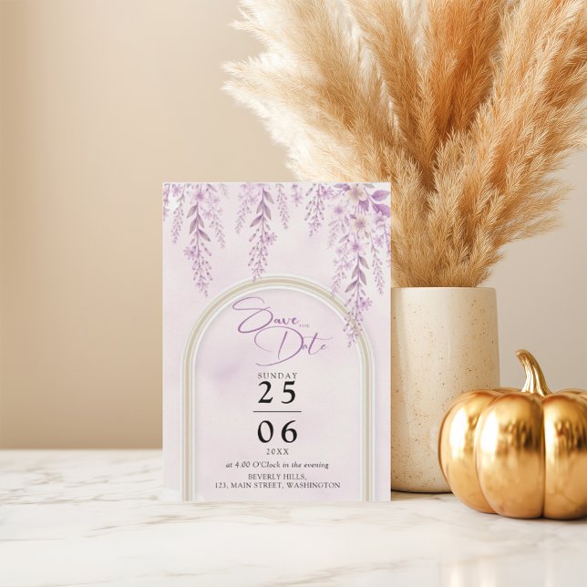 Reserve A Data Casamento com Código QR de Foto Floral Lavanda Sof (Criador carregado)