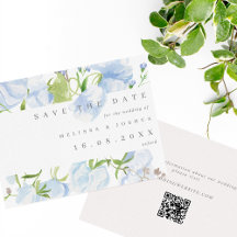 Casamento com Código QR Floral Azul Moderno