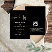 Casamento com Código QR Preto de Script Dourado Mo