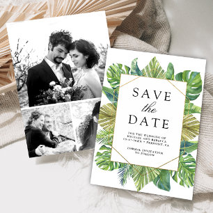 Reserve A Data Casamento com Colagem de Fotos de Folhas de Palmei