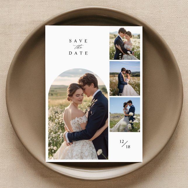 Reserve A Data Casamento com Colagem de Fotos do Arch 4 Simples M (Criador carregado)