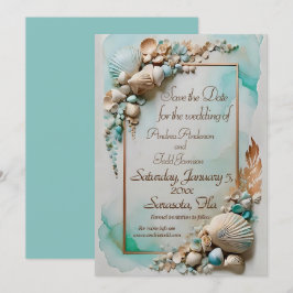 Reserve A Data Casamento com concha de mar na praia