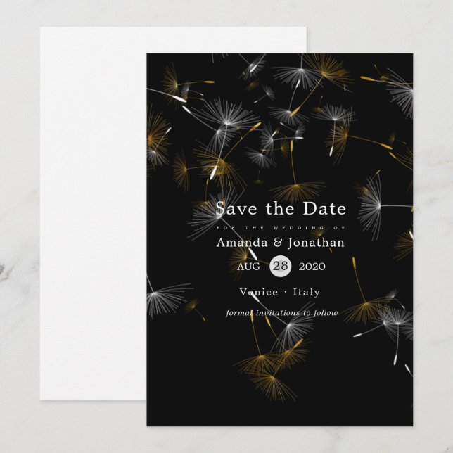Reserve A Data Casamento com Confetes de Dente-de-Leão (Frente/Verso)