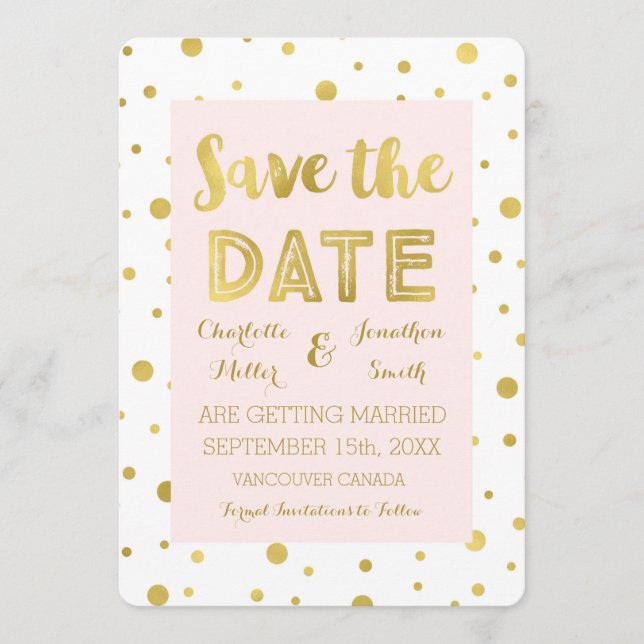 Reserve A Data Casamento com Confetes em Dourado Rosa Save the Da (Frente)