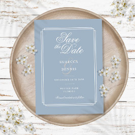 Reserve A Data Casamento com Deco Azul Dusty, Script Elegante