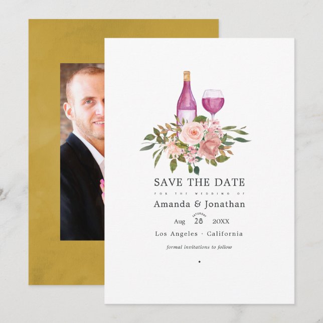 Reserve A Data Casamento com Degustação de Vinho Tinto e Bege Flo (Frente/Verso)