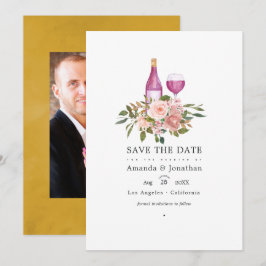 Reserve A Data Casamento com Degustação de Vinho Tinto e Bege Flo