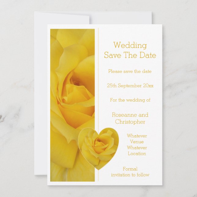 Reserve A Data Casamento com Design de Rosa Amarelo (Frente)