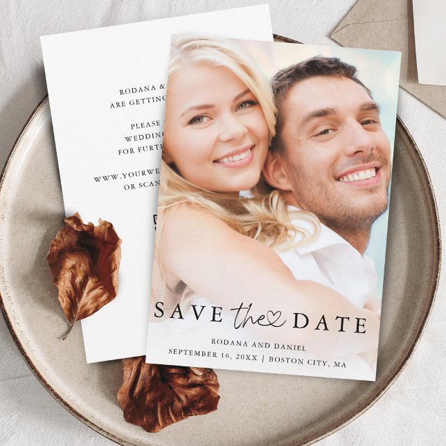 Reserve A Data Casamento com Detalhes de Código QR de Foto Minima (Modern Minimalist Photo QR Code Details Wedding Save The Date)