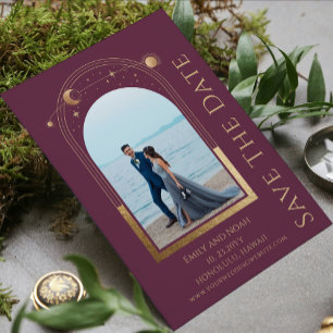 Reserve A Data Casamento com Duas Fotos Celestiais de Plum Gold