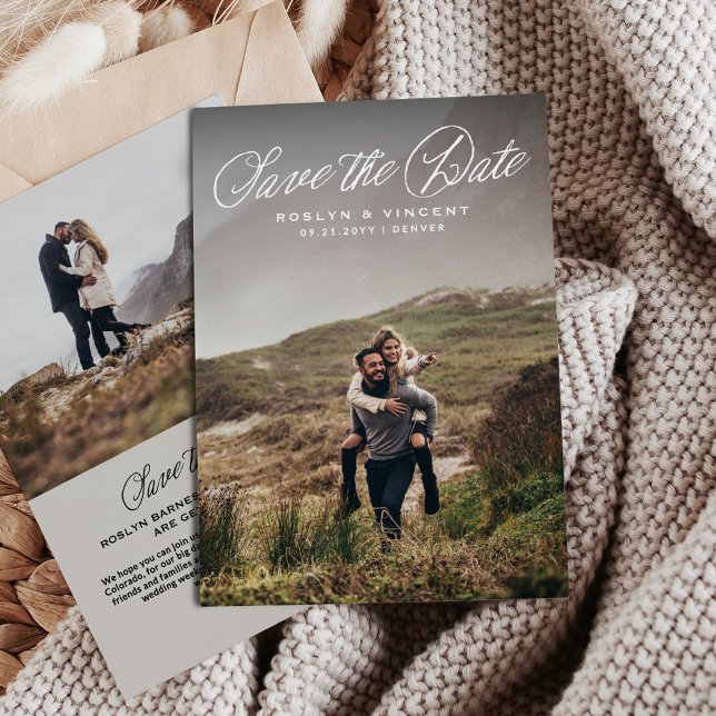 Reserve A Data Casamento com duas fotos em script rústico simples (Criador carregado)