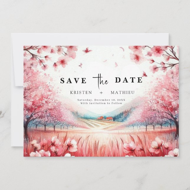 Reserve A Data Casamento com Flor de Cereja Botânica Moderna (Frente)