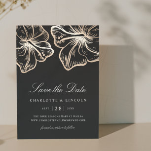 Reserve A Data Casamento com Flor de Hibiscus Dourado Elegante