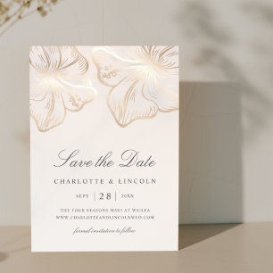 Reserve A Data Casamento com Flor de Hibiscus Dourado Elegante