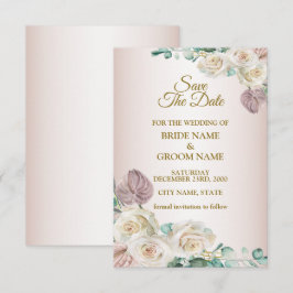 Reserve A Data Casamento com Floral Aquarela Verde Rosa Branco